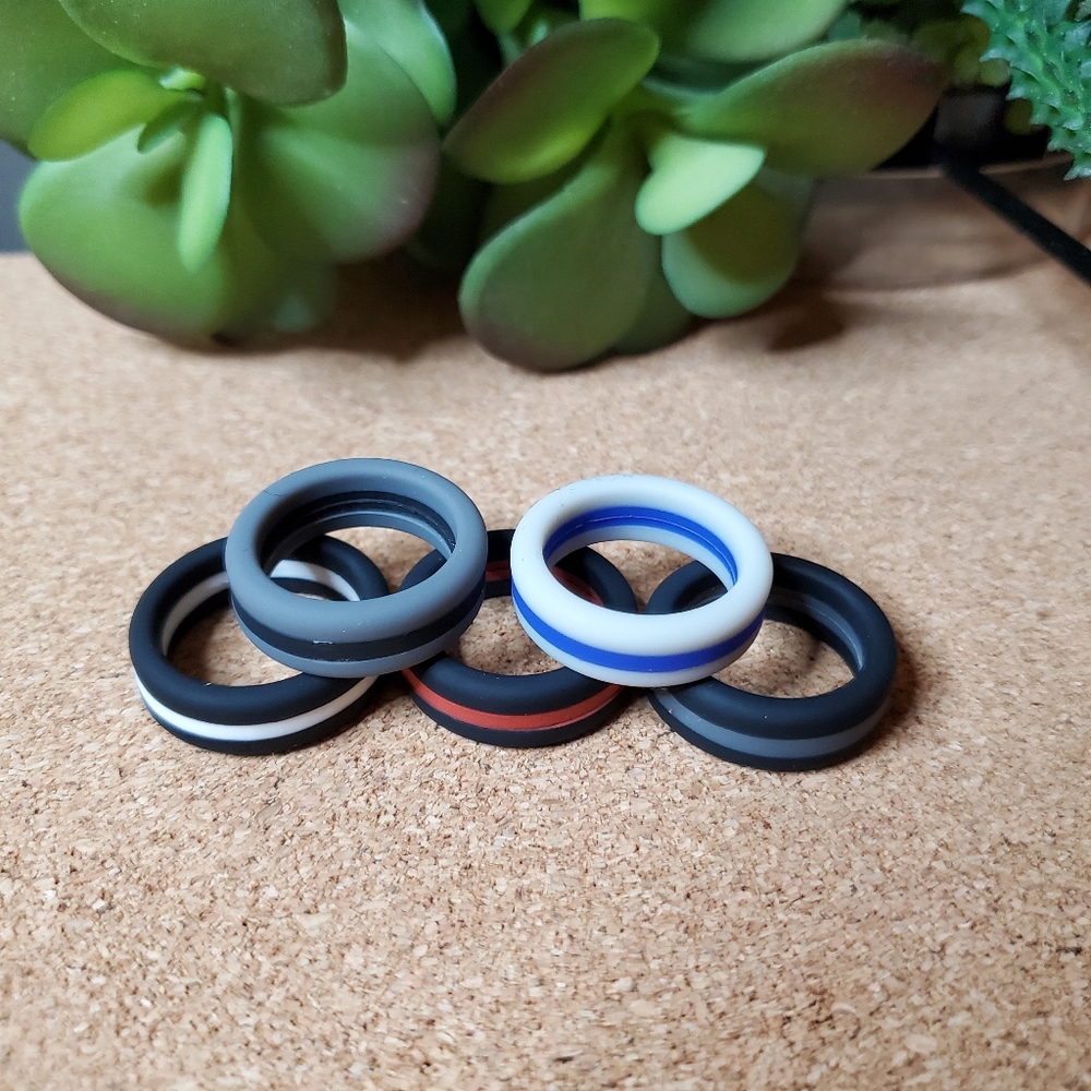 Pack of 5 Silicone Rings for Men Size 7 Shades Black and Gray